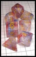Dice : Dice - Dice Sets - MDG Return of the Unicons Clear with Red and Blue  Glitter Swirl and Gold Numerals - JA Collection Mar 2024